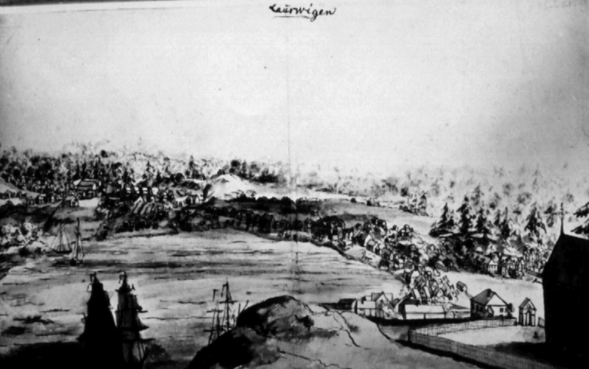 Larvik od strony zachodniej ku wschodowi, około 1740 roku