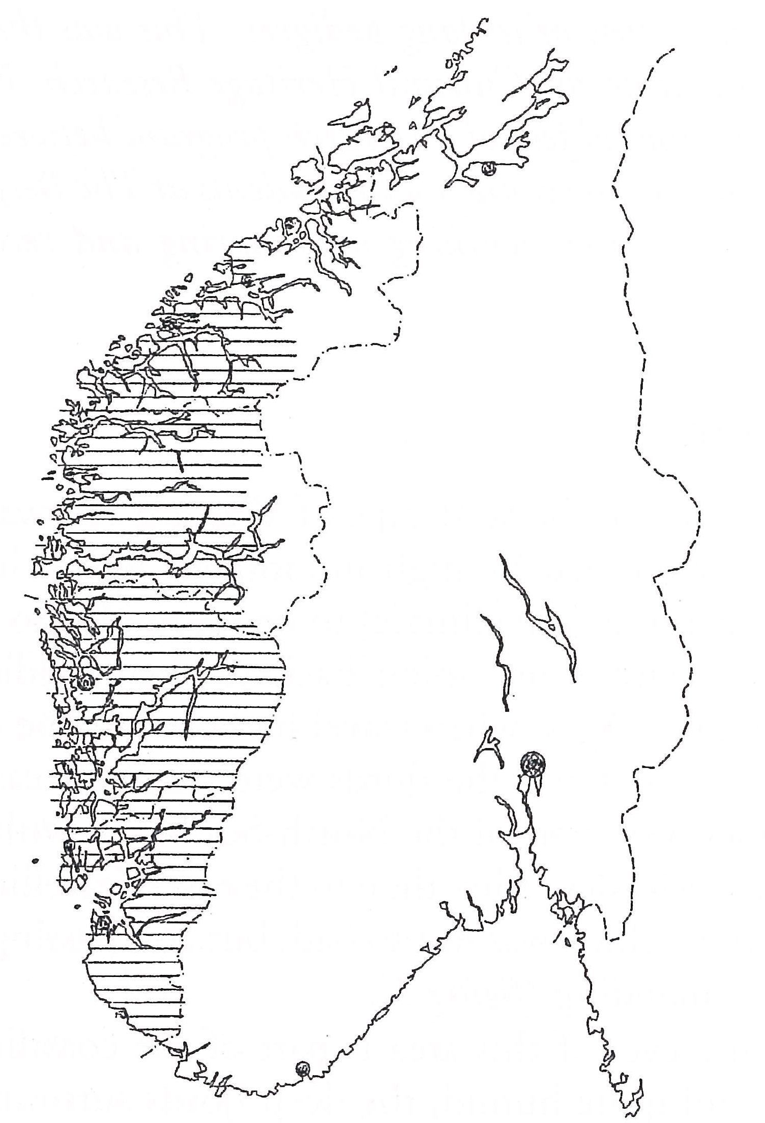 Mapa Norwegii ilustrująca obszar występowania konstrukcji ramowej