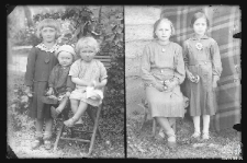 Photograph of three children and a photograph of a woman with a girl