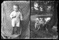 Portrait of a child and photograph of a woman with a boy