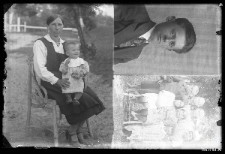 Woman with child, portrait of a man and a group of children