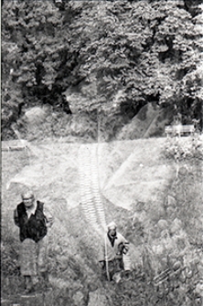 Ogr&oacute;d Saski w Lublinie - spacer chodnikiem w dolince (impresja artystyczna - collage)