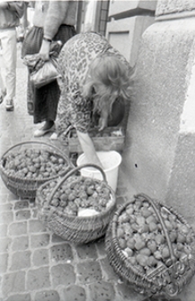 Krakowskie Przedmieście w Lublinie - handel uliczny truskawkami