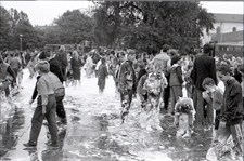 Pokazy strażackie na Placu Litewskim w Lublinie - tłum w pianie