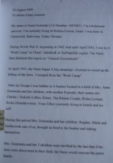 Świadectwo Gusty Gostyńskiego o jego ocaleniu przez rodzinę Domańskich, część 1, 10.08.1999 r.