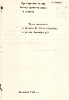 Tajne nauczanie w okresie II wojny światowej w gminie Janowiec nad Wisłą