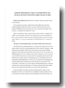 Laudation Celebrating the Ceremony of Awarding Professor Jerzy Kłoczowski the Medal of Merit of the Catholic University of Lublin