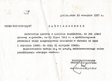 Zaświadczenie Kuratorium Oświaty w Lublinie o prowadzeniu tajnego nauczania przez J&oacute;zefa Olszowego