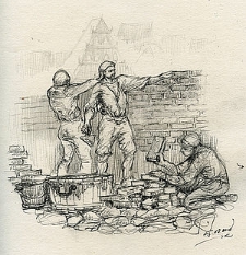 Pracownicy podczas budowy murów miejskich Lublina