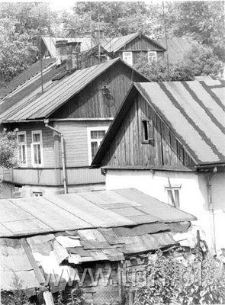 Panorama drewnianej, przedwojennej zabudowy Hrubieszowa - ulica Szewska i Ludowa