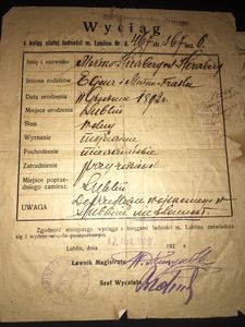 Mordko Hirschberg, wyciąg z księgi ludności