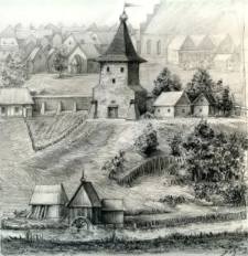 Widok na wieżę wodną i rurmus