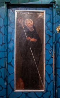 Obraz św. Maura w ołtarzu dawnego kościoła - Kościół rzymskokatolicki pw. św. Wojciecha w Wąwolnicy