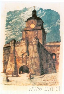 Brama Krakowska. Litografia Jana Gumowskiego