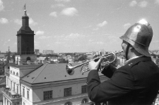 Hejnalista na Bramie Krakowskiej w Lublinie