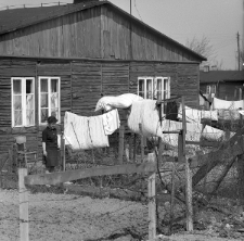 Suszące się pierzyny przy baraku na ulicy Mełgiewskiej w Lublinie