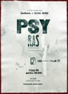 Afisz przygotowany na okoliczność spotkania autorskiego z Olgą Hund wok&oacute;ł książki "Psy ras drobnych"