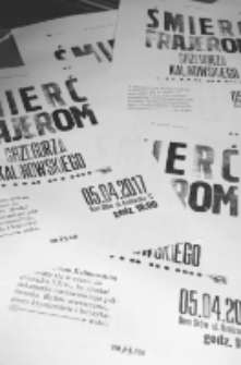 Zdjęcie afiszy przygotowanych z okazji spotkania autorskiego z Grzegorzem Kalinowskim wok&oacute;ł książki "Śmierć frajerom"