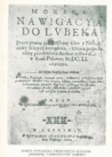 Reprodukcja karty tytułowej Morska Nawigacya do Lubeka
