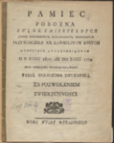 Karta tytułowa publiakcji Pamięc Pobozna Zwłok Smiertelnych Jasie Wielmoznych