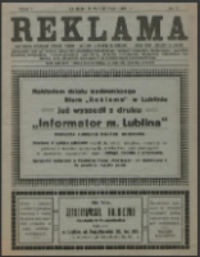 Pierwsza strona pisma "Reklama", dwutygodnik poświęcony sprawom reklamy i lubelskim stosunkom gospodarczym, organ Biura "Reklama" w Lublinie R. 1, nr 2 (1921)