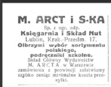 Reklama księgarni M. Arcta zamieszczona w wydawnictwie "Skorowidz Firm Chrześcijańskich Miasta Lublina"