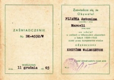 Legitymacja przyznania Krzyża Walecznych Antoninie Fijałce po raz drugi