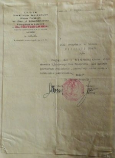 List Legii Inwalid&oacute;w Wojennych Wojsk Polskich w sparwie choroby J&oacute;zefa Piechoty