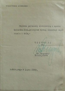 List kondolencyjny wicewojewody lubelskiego po śmierci J&oacute;zefa Piechoty