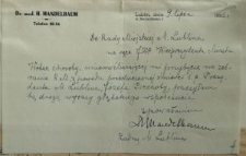 List kondolencyjny skierowany przez Henryka Mandelbauma do rady miejskiej po śmierci prezydenta Józefa Piechoty