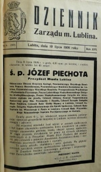 Informacja o śmierci Józefa Piechoty zamieszczona w Dzienniku Zarządu Miasta Lublina