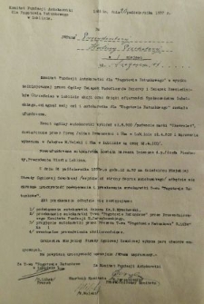 Pismo Komitetu Fundacji Autokaretki dla Pogotowia Ratunkowego w Lublinie