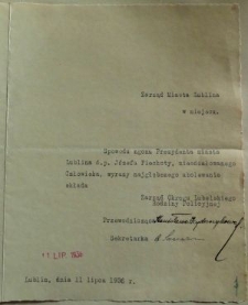 List kondolencyjny Zarządu Okręgu Lubelskiego Rodziny Policyjnej