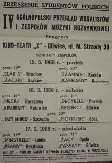 Plakat IV Ogólnopolskiego Przeglądu Wokalistów i Zespołów Muzyki Rozrywkowej