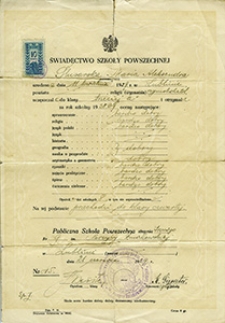 Świadectwo szkolne Marii Ślusarskiej
