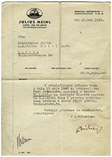 Dokument wydany przez Julius Meinl