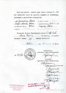 Anna-Regina Szternfinkiel - świadectwo maturalne (rewers)