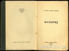 Strona tytułowa tomiku "Wczoraj" Bronisława Michalskiego