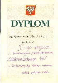Dyplom dla Grzegorza Michalca