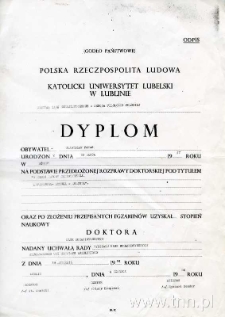 Dyplom nadania Władysławowi Panasowi stopnia doktora