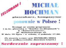 Plakat promujący koncert Michała Hochmana w "Kuncewiczówce"