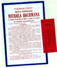 Druk akcydensowy z recitalu piosenki Michała Hochmana
