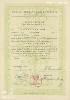 Dyplom mistrzowski Zofii Pietkowskiej