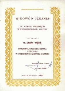 Nagroda Urzędu Miasta Lublina w Dziedzinie Kultury i Sztuki