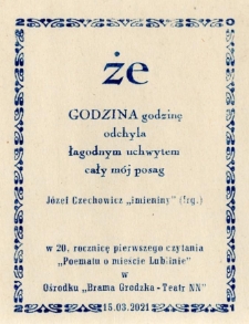 Druk okolicznościowy na 118. rocznicę urodzin J&oacute;zefa Czechowicza