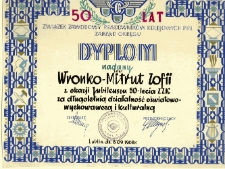 Dyplom dla Zofii Wronko-Mitrut