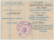Legitymacja wydana Antoniemu Szubartowiczowi w 1946 roku przez komendanta Szpitala Wojennego nr 6 Polskich Sił Zbrojnych na Zachodzie