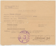 Zaświadczenie wydane Antoniemu Szubartowiczowi w 1946 roku przez komendanta Szpitala Wojennego nr 6 Polskich Sił Zbrojnych na Zachodzie