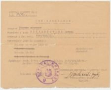 Zaświadczenie wydane Antoniemu Szubartowiczowi w 1946 roku przez komendanta Szpitala Wojennego nr 6 Polskich Sił Zbrojnych na Zachodzie