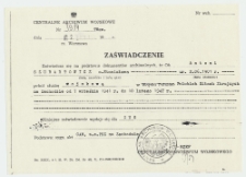 Zaświadczenie wydane przez Centralne Archiwum Wojskowe ws. Antoniego Szubartowicza